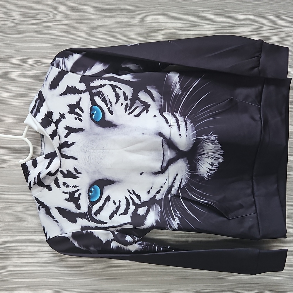 Black and White Tiger Print Kids Hoodie